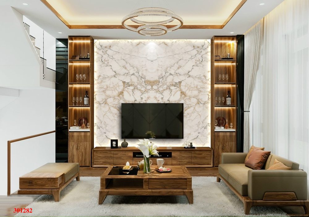Vách tivi kết hợp tủ trang trí hiện đại