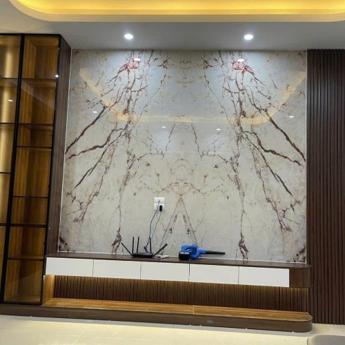 Vách tivi kết hợp tủ cánh kính