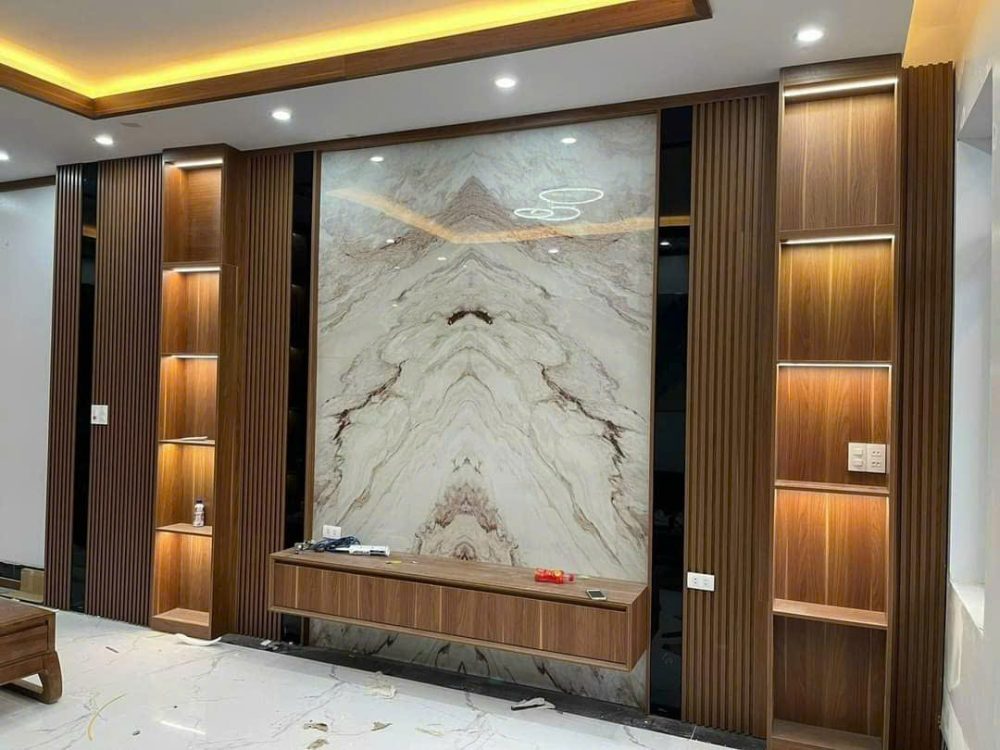 Vách Tivi Kết Hợp Tủ Trang Trí