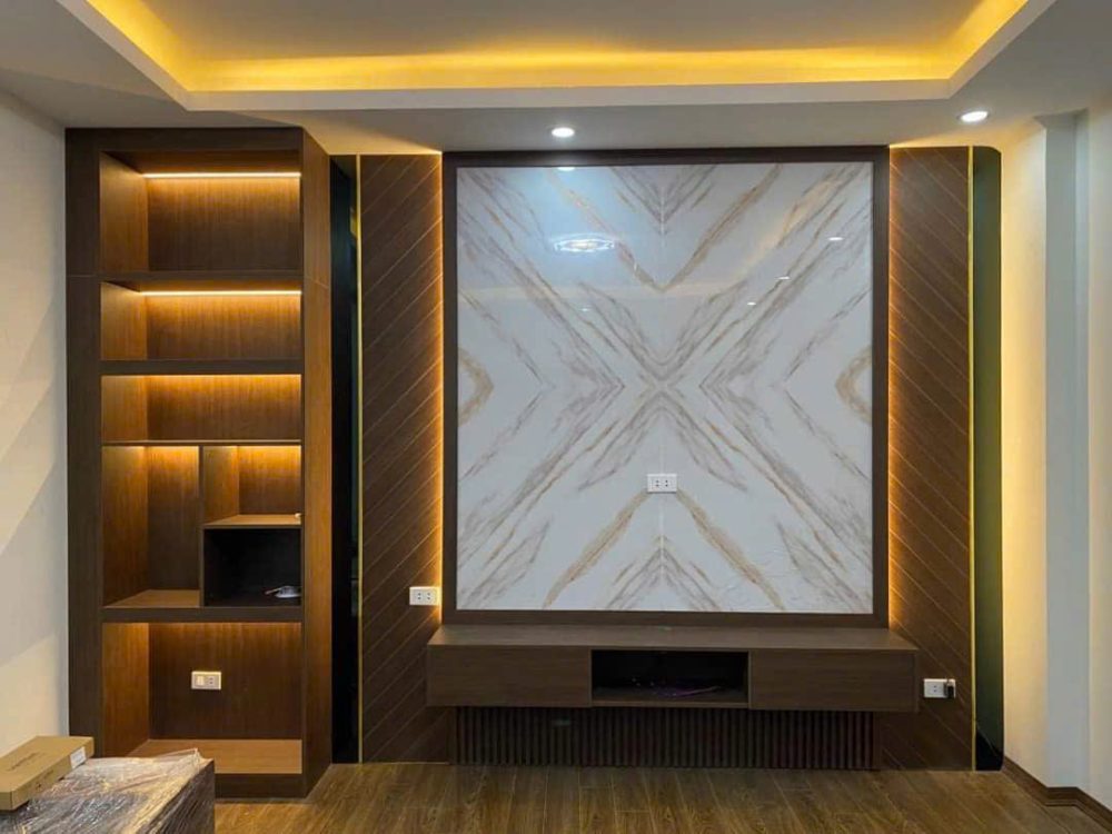 Vách tivi kết hợp tủ trang trí VH01