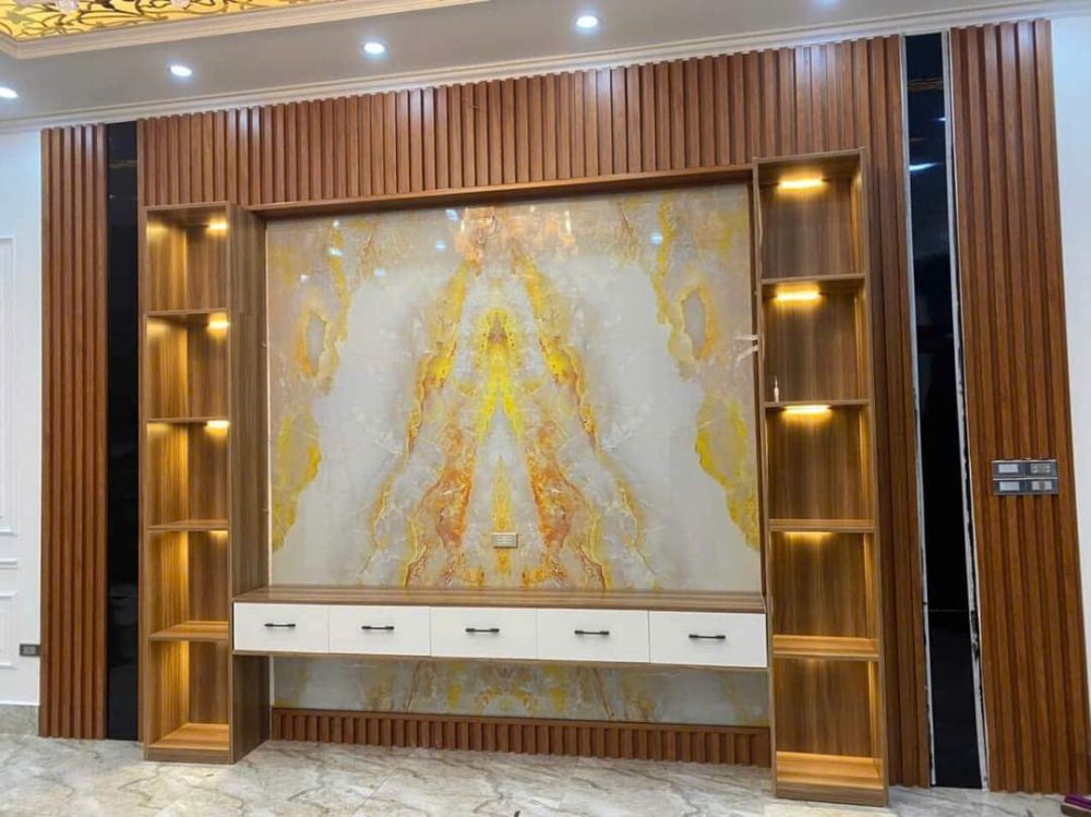 Vách tivi kết hợp tủ trang trí