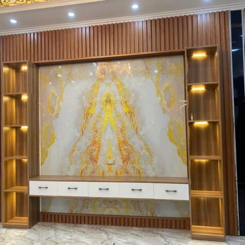 Vách tivi kết hợp tủ trang trí
