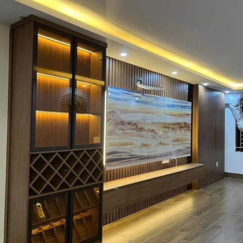 Vách tivi lam sóng kết hợp tủ rượu