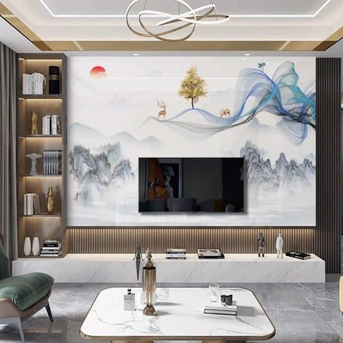 Vách tivi kết hợp tủ trang trí VH04