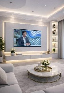 Vách tivi phòng khách đẹp hiện đại