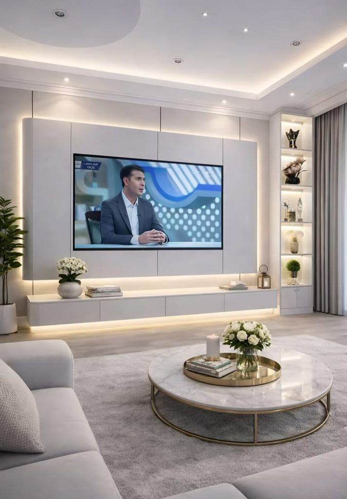 Vách tivi phòng khách đẹp hiện đại