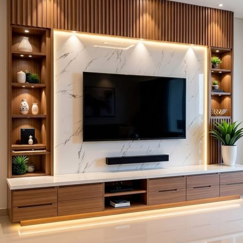 Vách tivi phòng khách hiện đại VH13