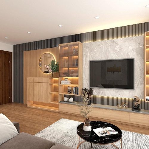Vách tivi phòng khách hiện đại VH35